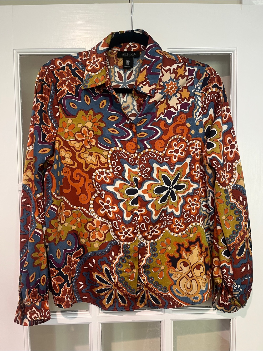 Rachel Zoe Multicolor Paisley Button-Down Blouse - Rust, Blue, Mustard